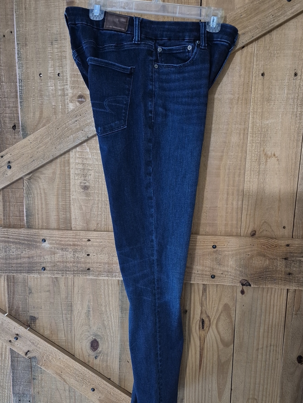 American Eagle Outfitters Navy Blue Denim Jeans with Brown Leather Patch